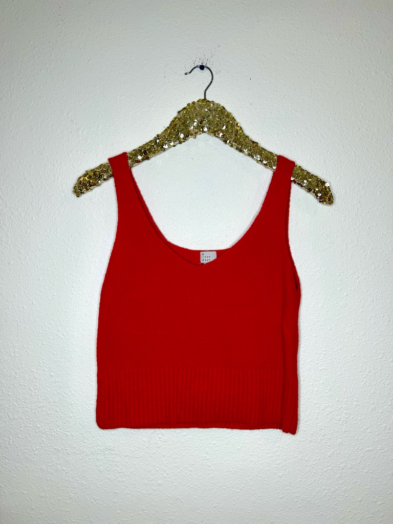 A New Day Red Scoop Neck Sweater Knit V-Neck Cami Tank Top S